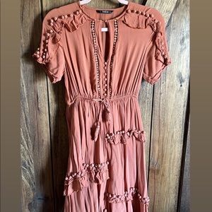 Rust ruffle dress